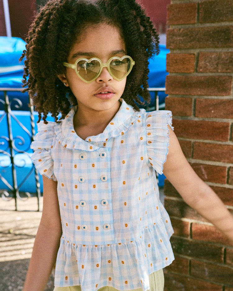 misha + puff voyage shirt in bright sky blossom plaid kids Little