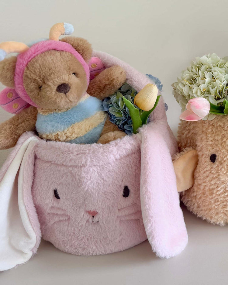 mon ami fluffy bunny basket in pink play Little
