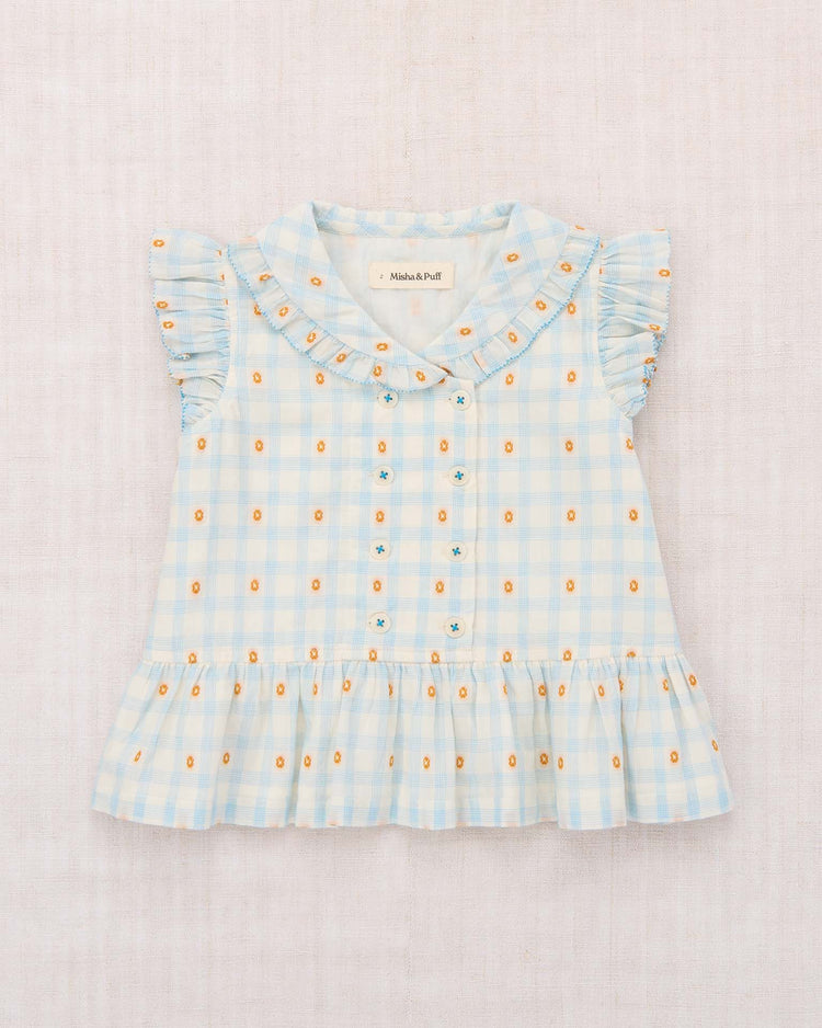 misha + puff voyage shirt in bright sky blossom plaid kids Little