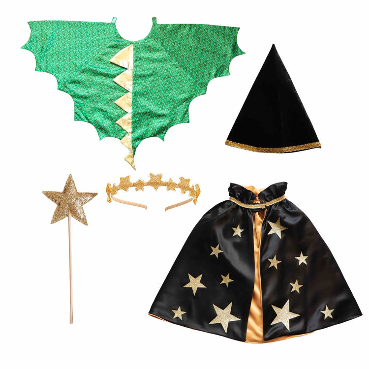 Little Bailey and Ava Dragon and Wizard Costume Gift Set in Green + Black