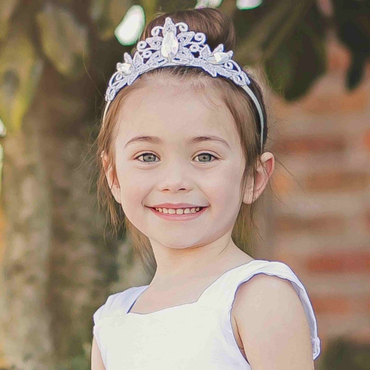 Little Bailey and Ava Raven Princess Crown and Wand Set in Silver + Ivory