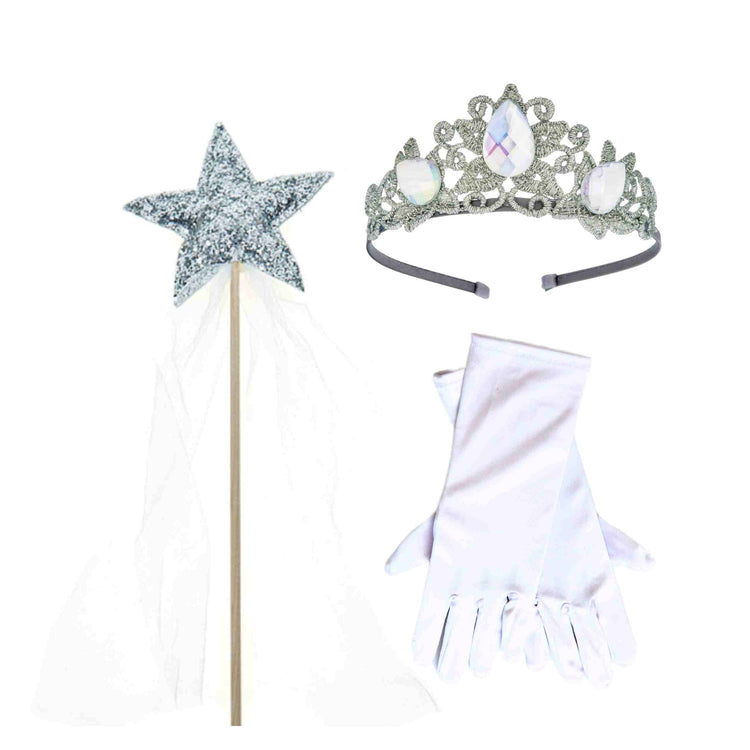 Little Bailey and Ava Raven Princess Crown and Wand Set in Silver + Ivory