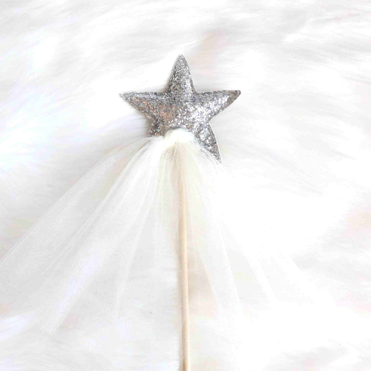 Little Bailey and Ava Raven Princess Crown and Wand Set in Silver + Ivory