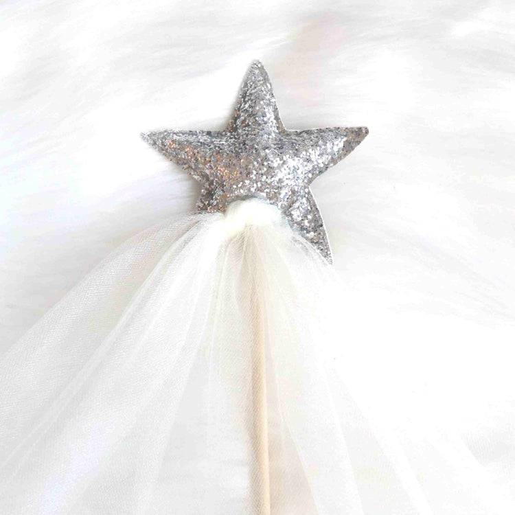 Little Bailey and Ava Raven Princess Crown and Wand Set in Silver + Ivory