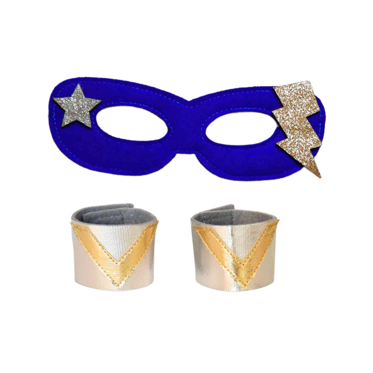 Little Bailey and Ava Superhero Mask & Cuff Set in Blue + Silver