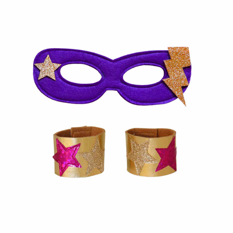 Little Bailey and Ava Superhero Mask & Cuff Set in Purple + Fuchsia