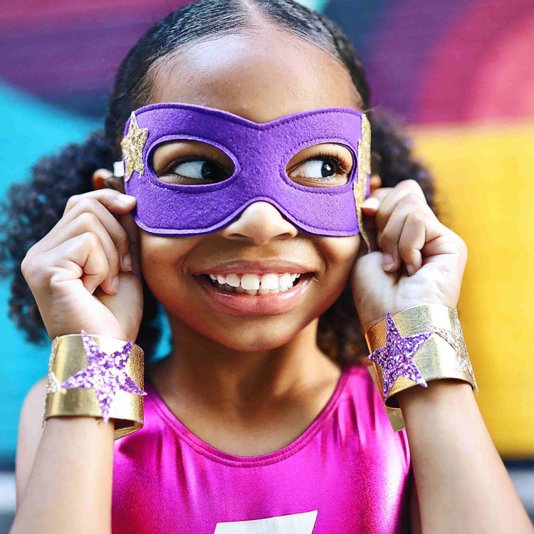 Little Bailey and Ava Superhero Mask & Cuff Set in Purple + Fuchsia