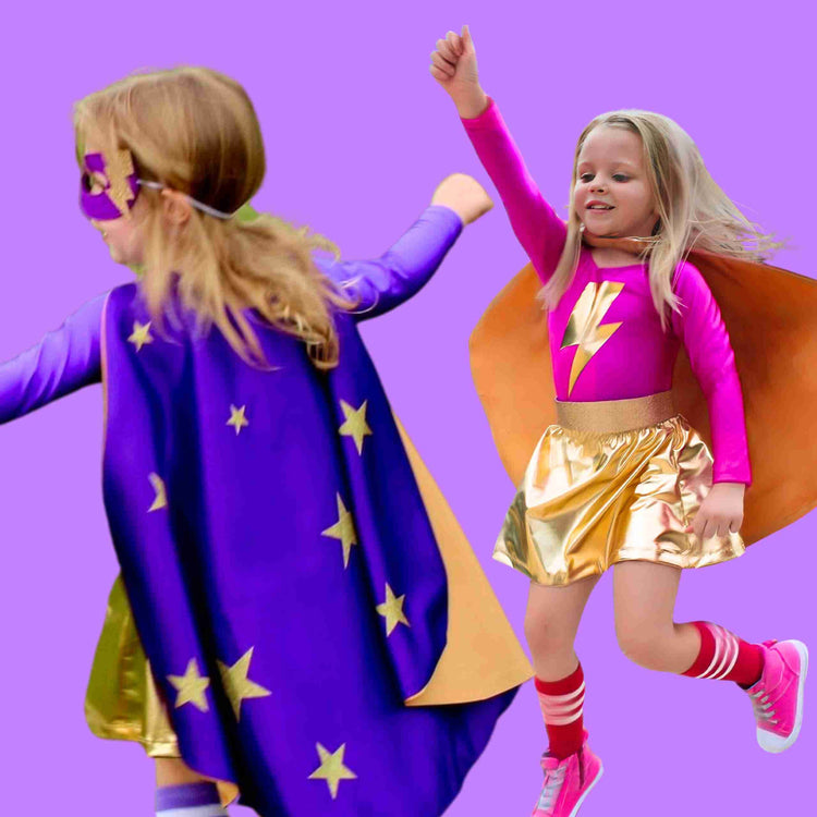 Little Bailey and Ava Costumes & Accessories Superhero Star Costume Set in Pink + Purple