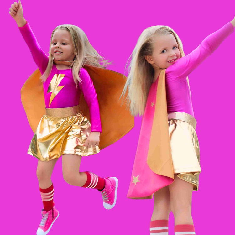 Little Bailey and Ava Superhero Star Power Cape Set in Pink