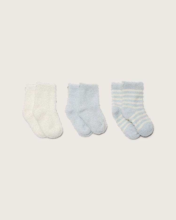 Little barefoot dreams home 0-6M CozyChic lite infant sock set in blue/pearl