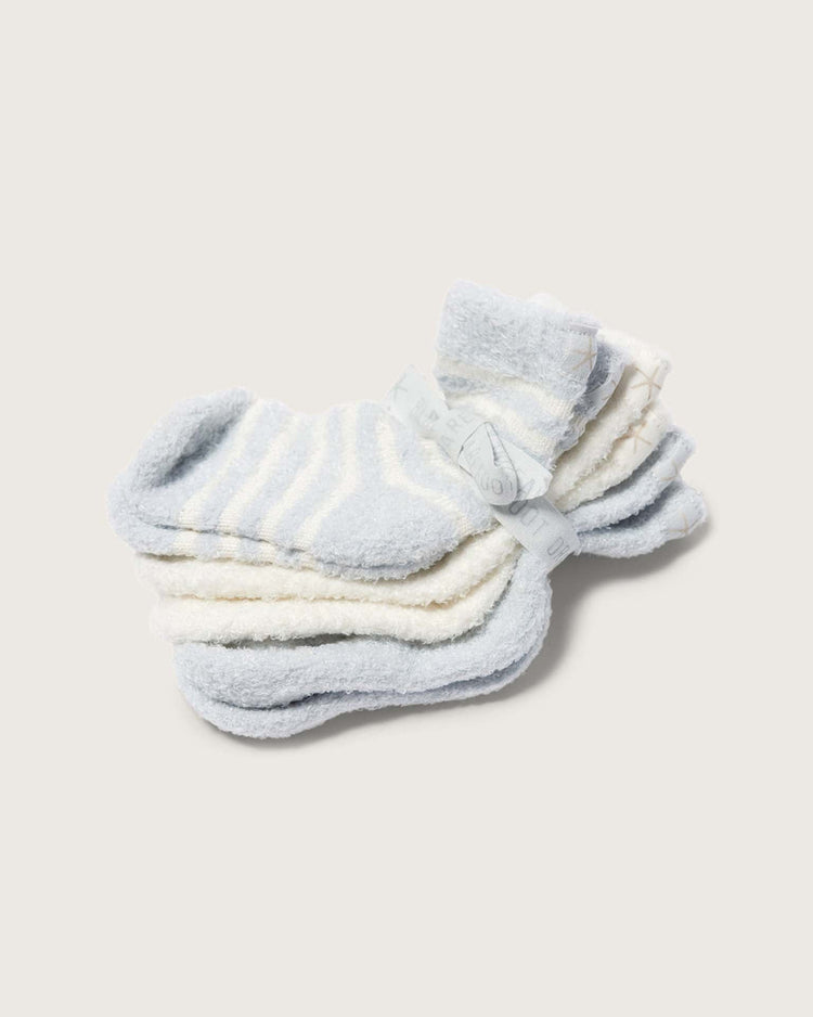 Little barefoot dreams home 0-6M CozyChic lite infant sock set in blue/pearl
