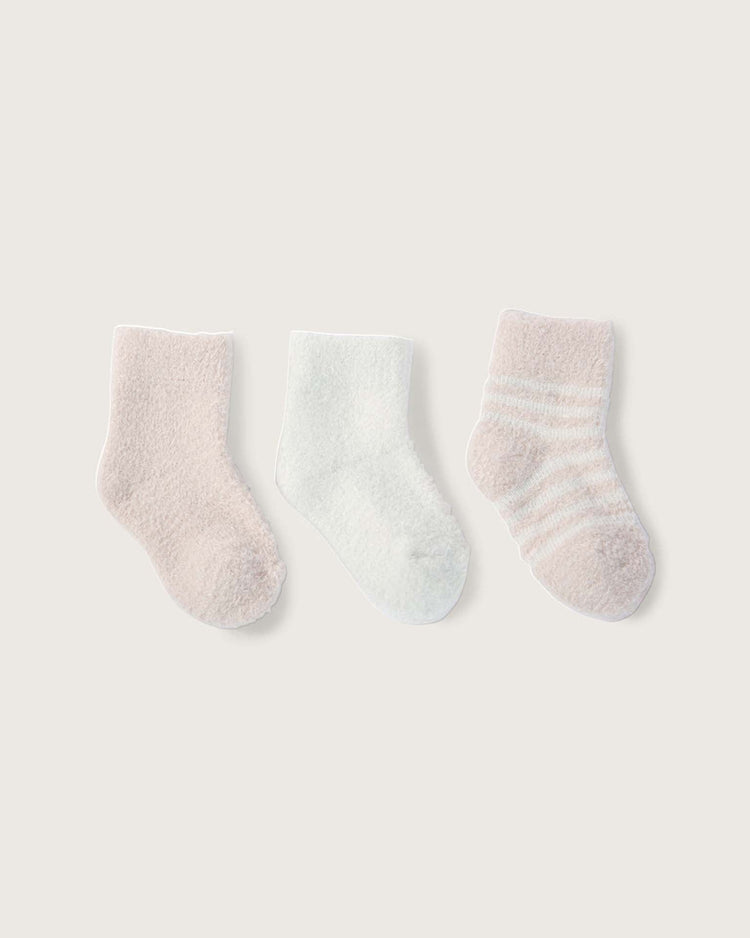 Little barefoot dreams home 0-6M CozyChic lite infant sock set in pink/pearl