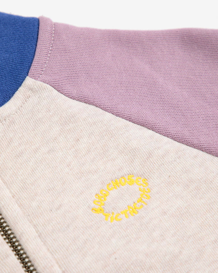 bobo choses tic tac toe color block zipped sweatshirt in lavender baby Little