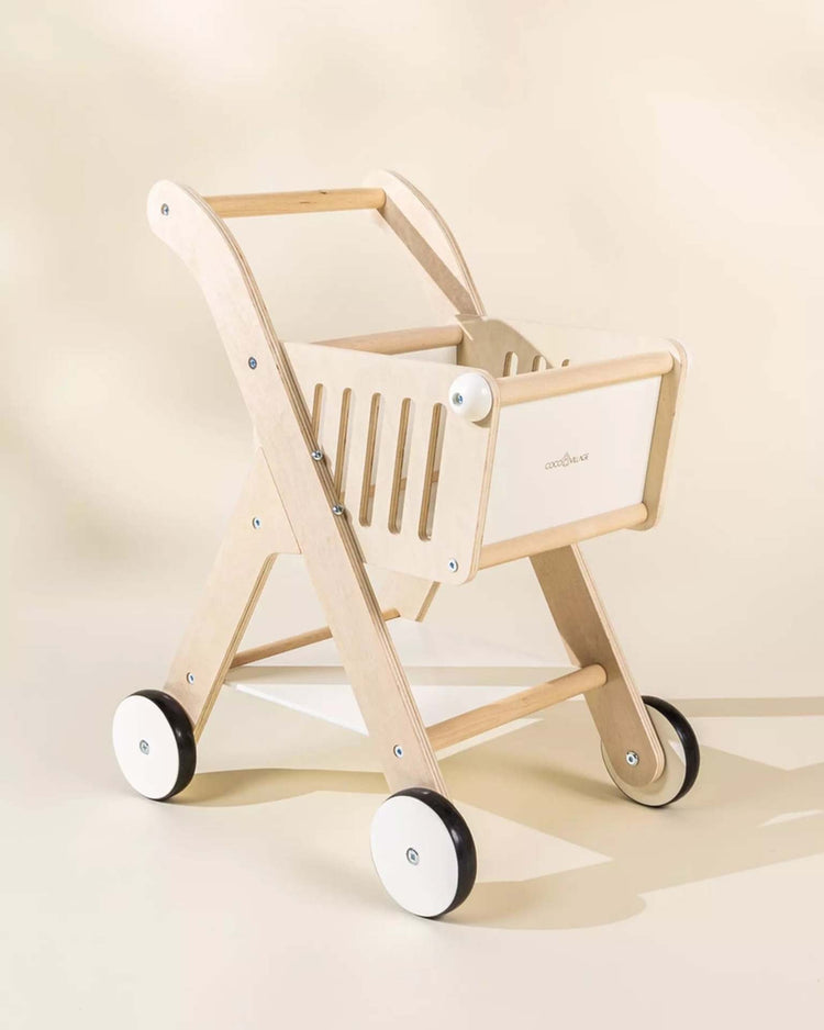 Little coco village play wooden shopping cart in natural + white