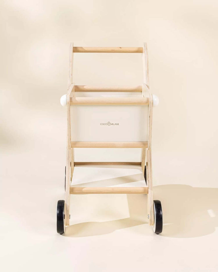 Little coco village play wooden shopping cart in natural + white