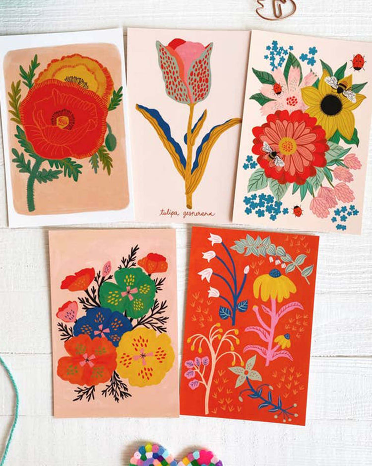 Little dream folk studio party flower postcard pack of 10