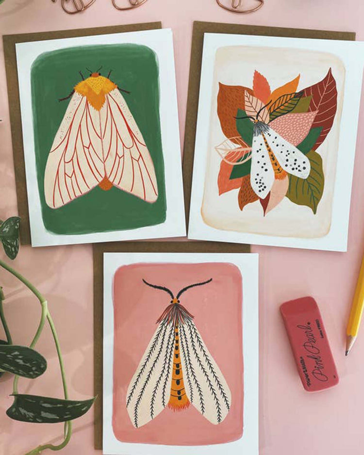 dream folk studio ghost moth + tiger moth notecard set party Little