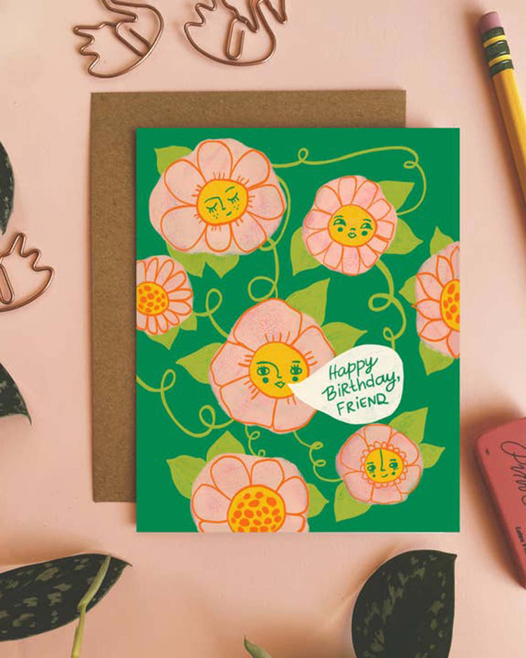 Little dream folk studio party happy birthday, friend flower greeting card