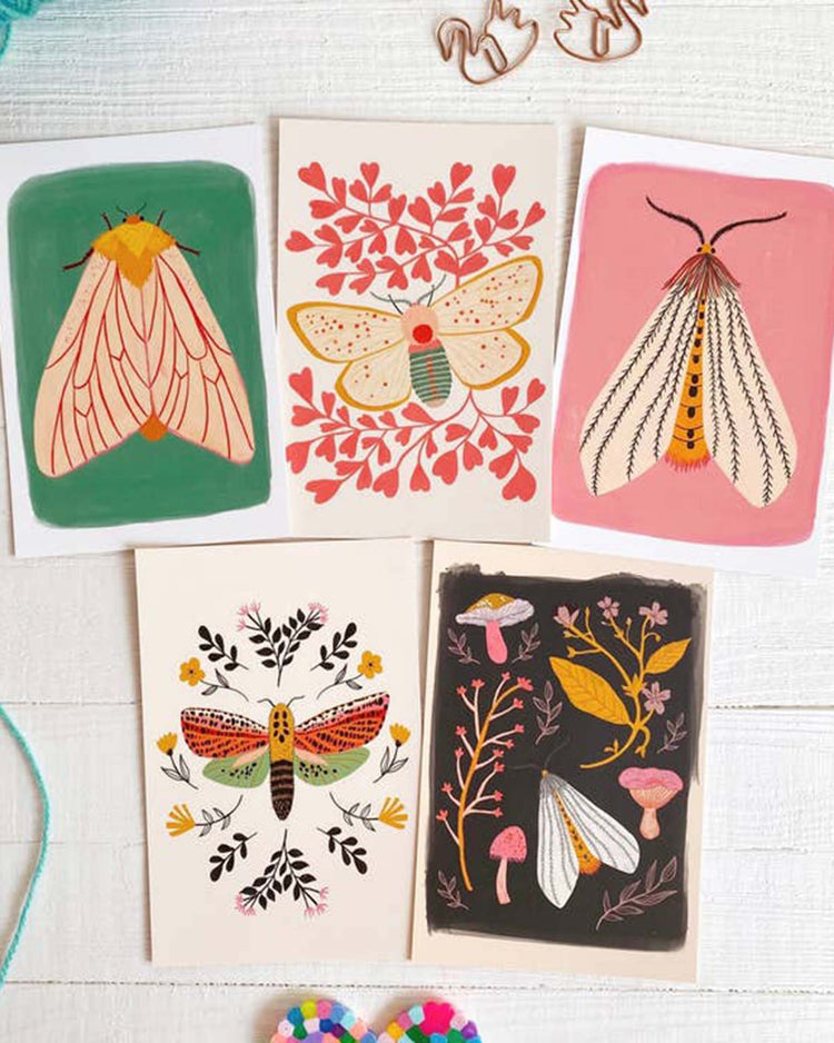 Little dream folk studio party moth postcard pack of 10