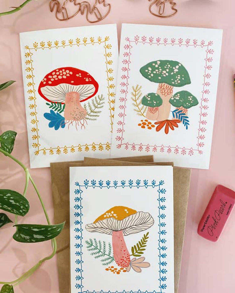 dream folk studio retro mushrooms notecard set party Little
