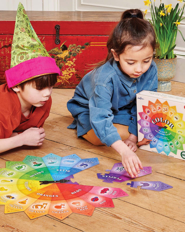 eeboo color puzzle spinner game play Little