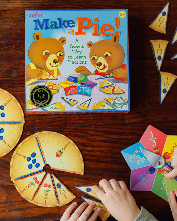 eeboo make a pie fraction game play Little