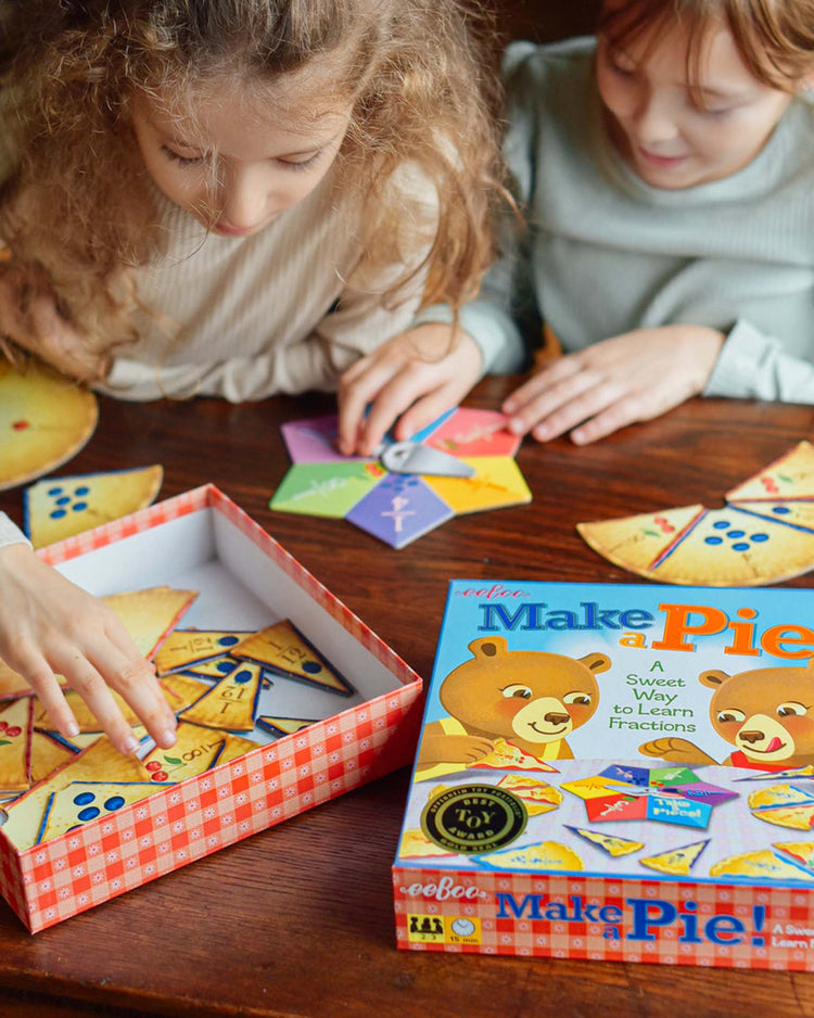 eeboo make a pie fraction game play Little