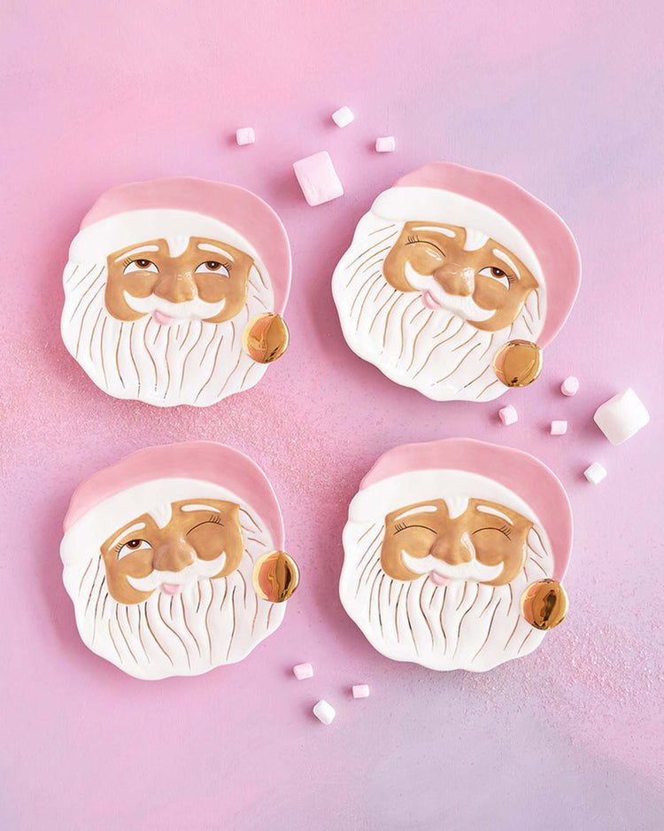 glitterville brown papa noel cookie plate in pink party Little