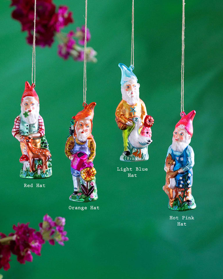 Little glitterville paper + party garden gnome ornaments