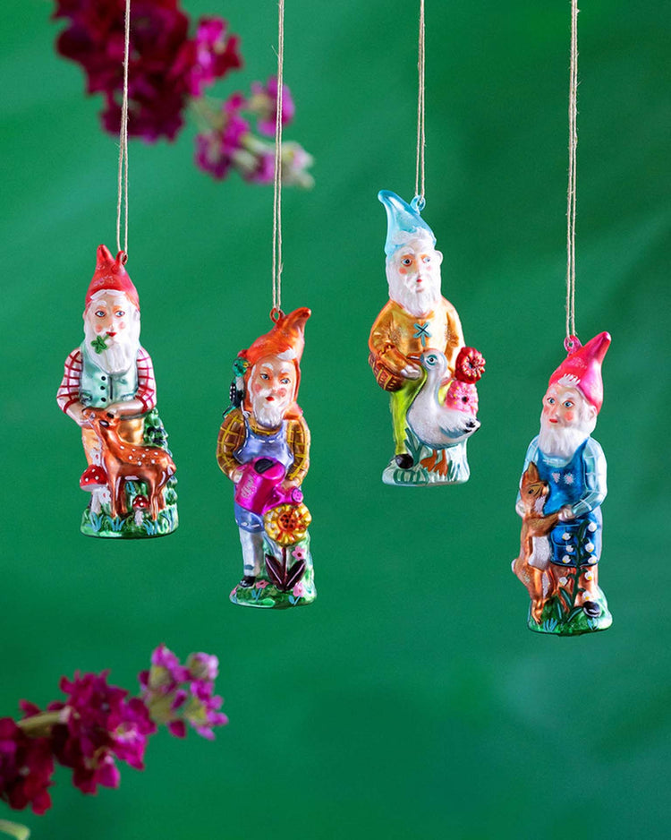 Little glitterville paper + party garden gnome ornaments
