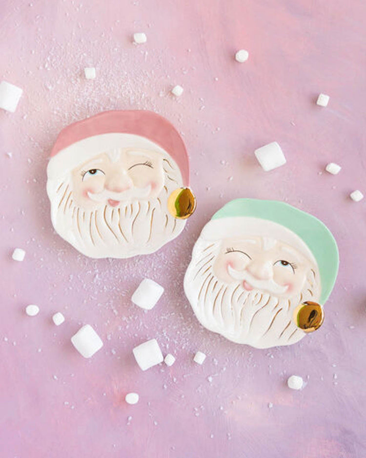 Little glitterville paper + party papa noel cookie plates in pink + mint