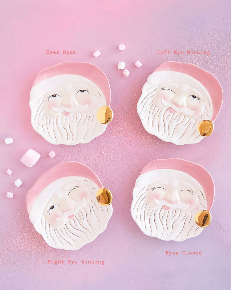 Little glitterville paper + party white papa noel cookie plates in pink