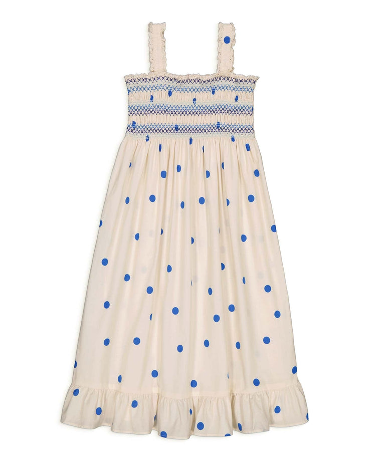 Little hello simone kids zaza smocked dress in blue dots