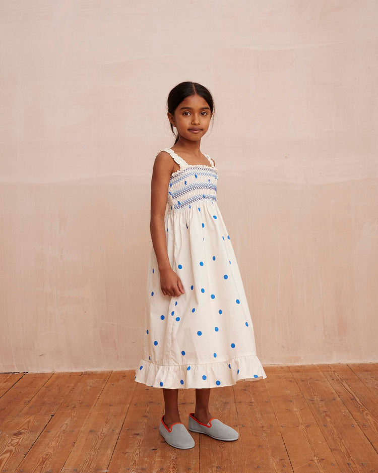 Little hello simone kids zaza smocked dress in blue dots