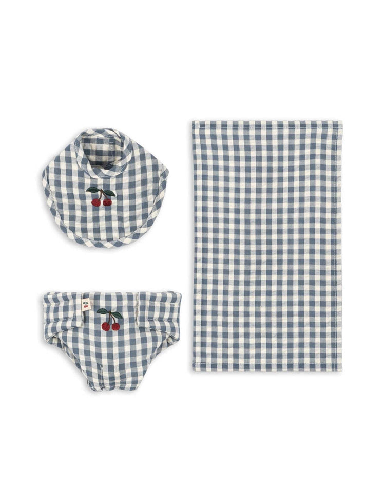 Little konges sløjd play doll nursery set in blue check