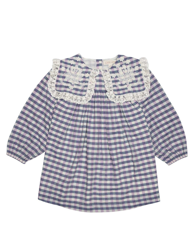 Little louise misha kids arinola dress in blue + purple checks