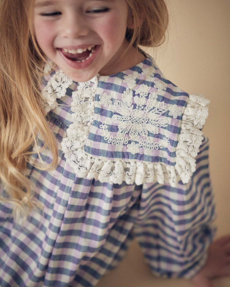 Little louise misha kids arinola dress in blue + purple checks