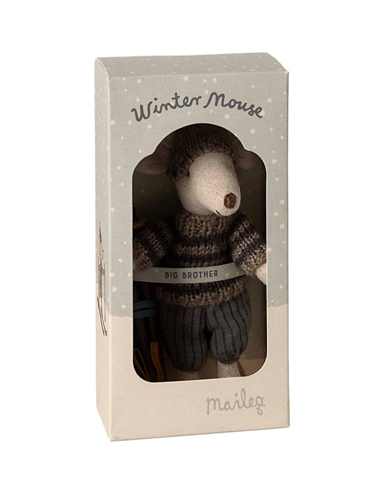 Little maileg play big brother winter mouse with ski set in grey