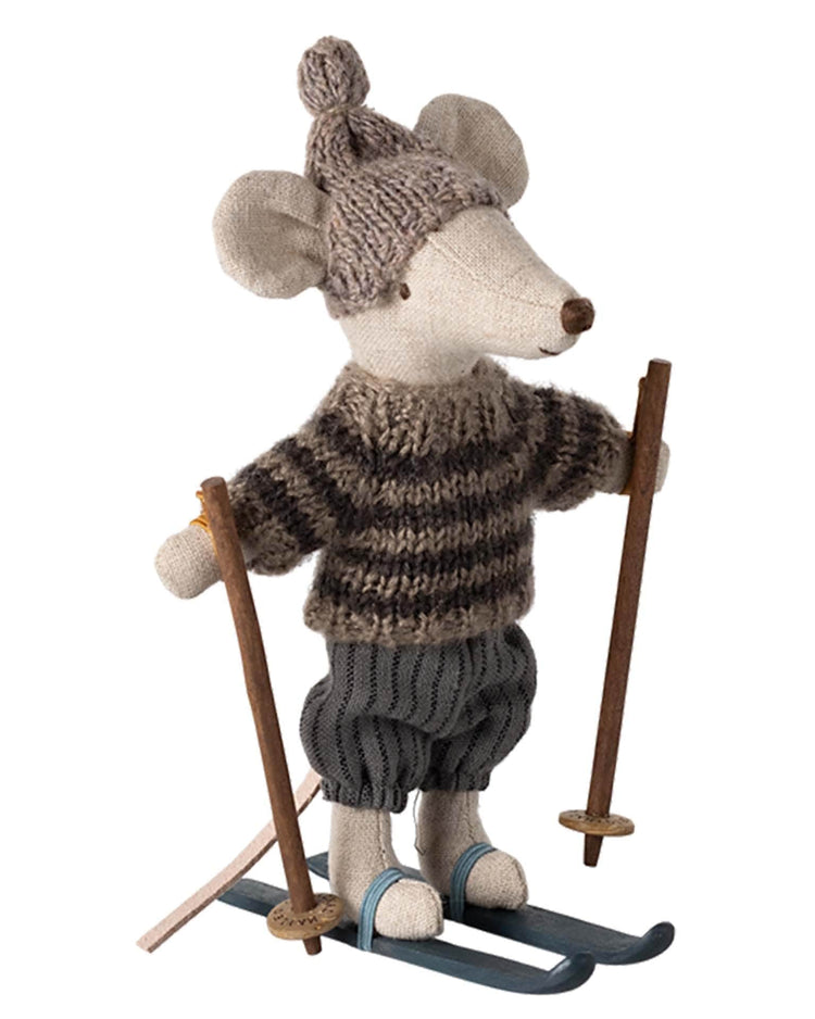 Little maileg play big brother winter mouse with ski set in grey
