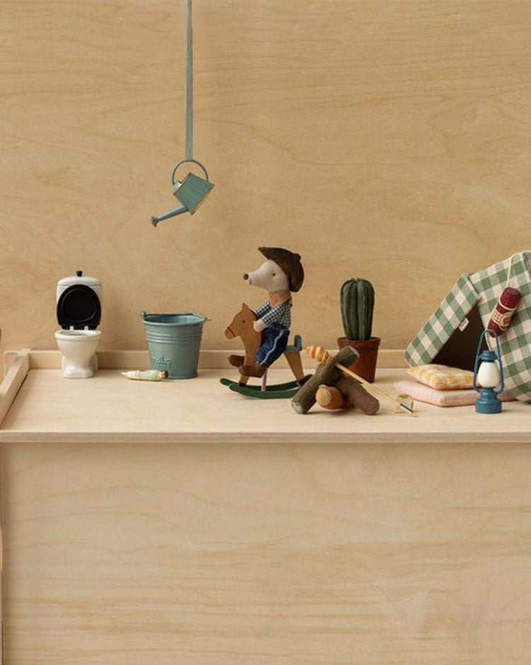 Little maileg play cowboy mouse on rocking horse, little brother