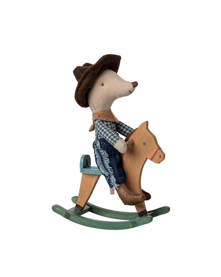 Little maileg play cowboy mouse on rocking horse, little brother