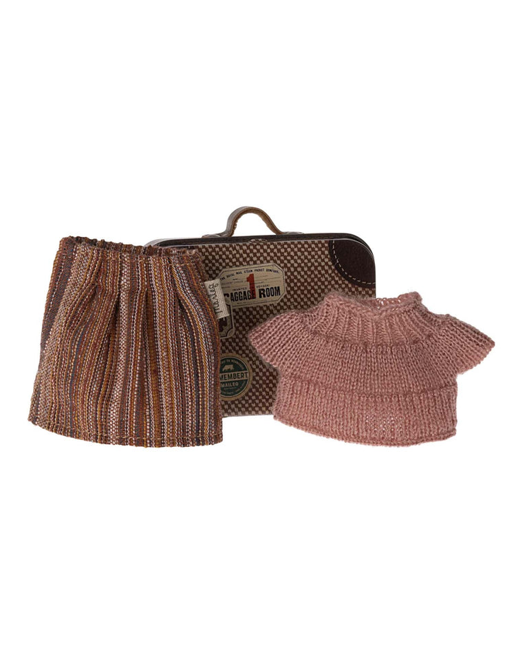 Little maileg play knitted blouse and skirt in suitcase for grandma mouse