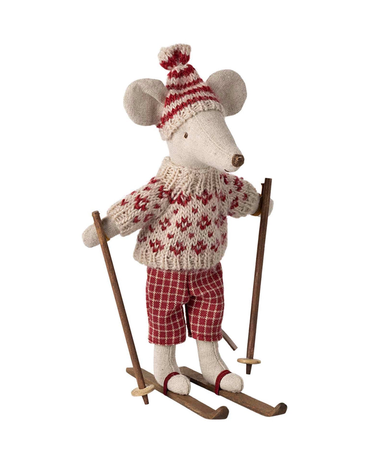 Little maileg play mum winter mouse with ski set in red