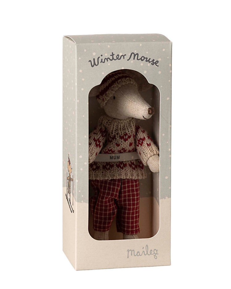 Little maileg play mum winter mouse with ski set in red