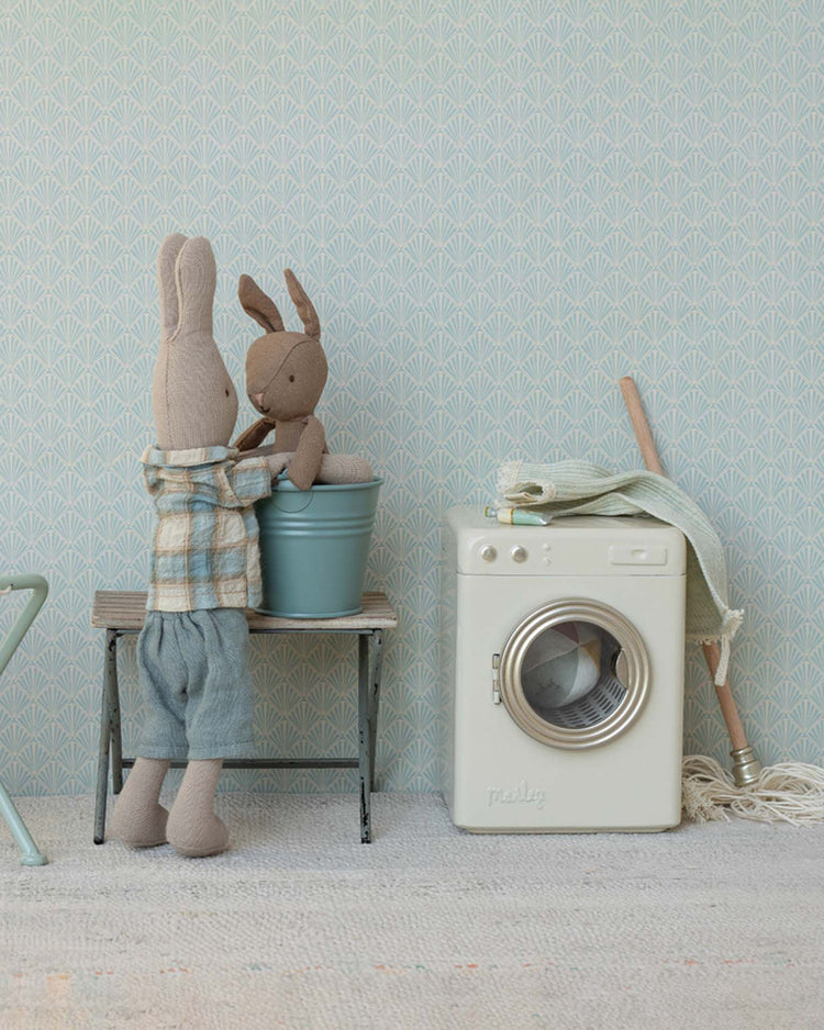 maileg rabbit, micro - brown - blue knitted suit play Little
