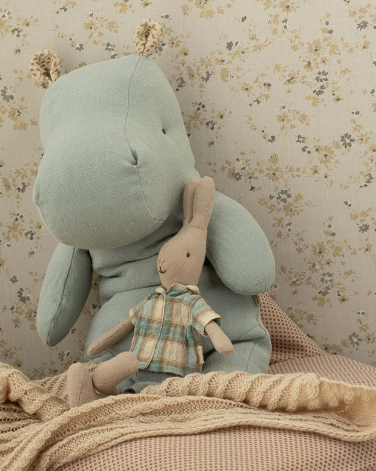 maileg safari friends medium hippo in blue grey play Little