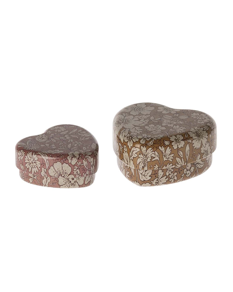 Little maileg play set of 2 metal heart box in ocher/heather blossom