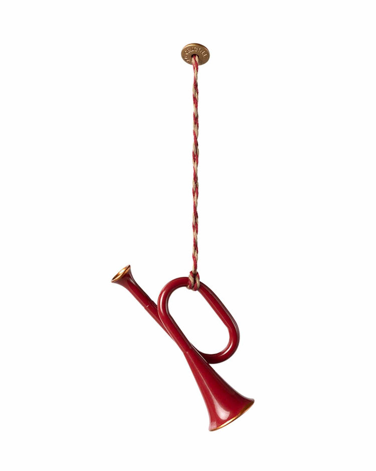 Little maileg play trumpet metal ornament in red