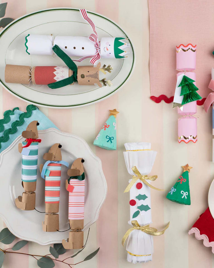 meri meri festive stripe sausage dog crackers party Little