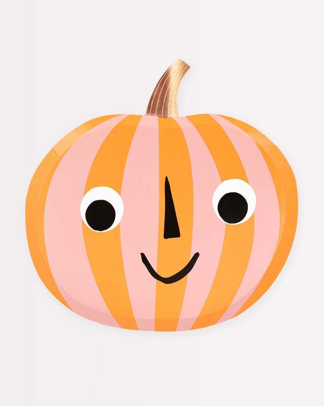 meri meri pink & orange stripy pumpkin plates party Little